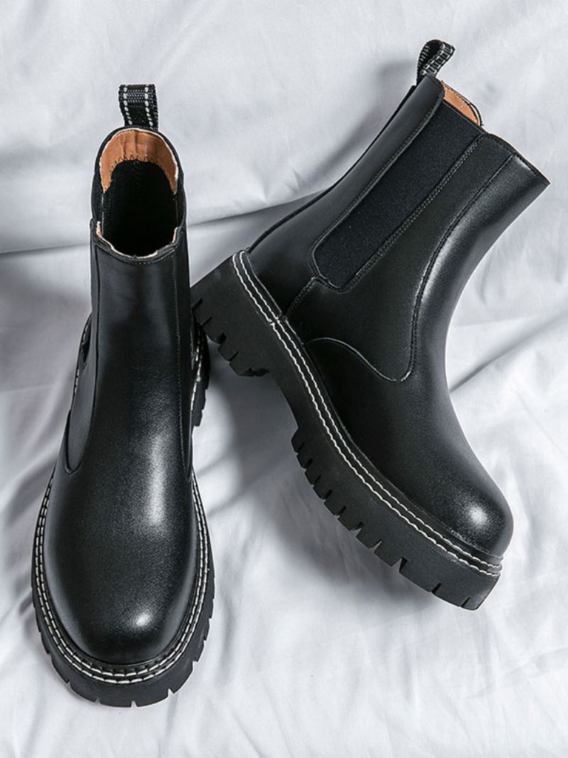 Herrestøvler Chelsea Boots Svart Pu-skinn Rund Tå - Svart