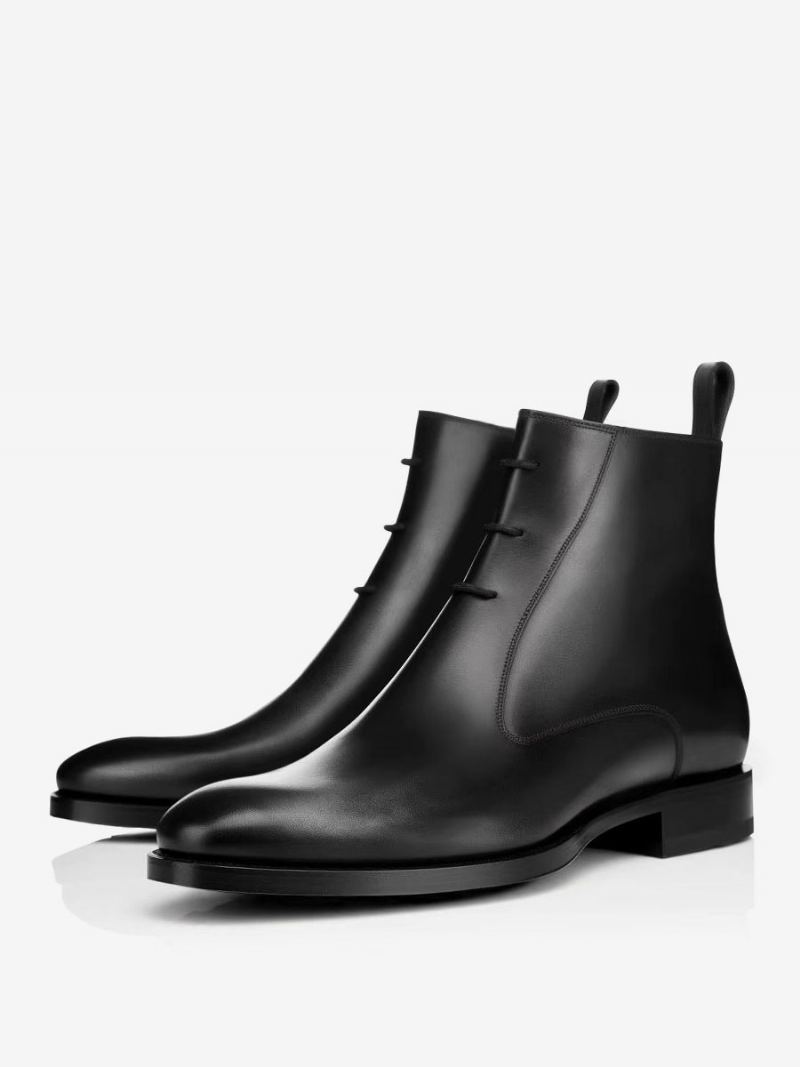 Herrestøvler Chelsea Boots Svart Pu-skinn Spissede Tå Snørebånd Milanoo Eksklusive Ankelstøvler