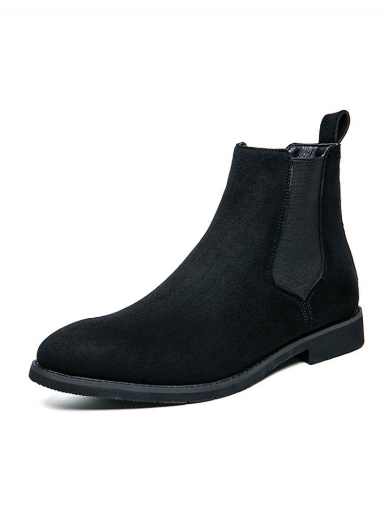 Herrestøvler Chelsea Boots Svart Semsket Skinn Rund Tå - Sort