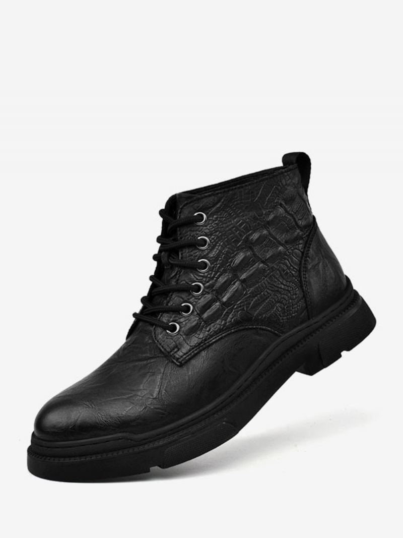 Herrestøvler Combat Boots Pu-skinn Rund Tå - Sort