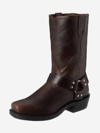 Herrestøvler Cowboystøvler Svart Pu-skinn Square Toe Mid Calf-støvler