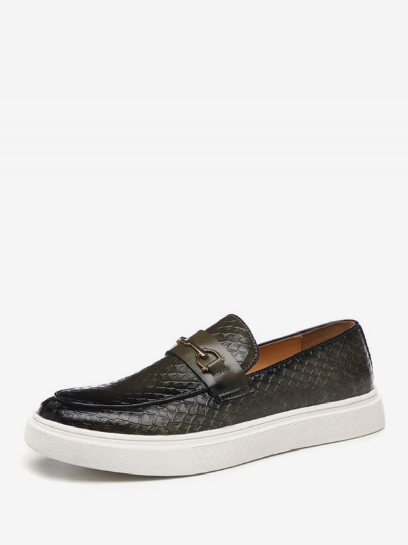 Loafers For Menn Støvler Kaffebrun Pu-skinn Closed Toe Causal Sko - Oliven