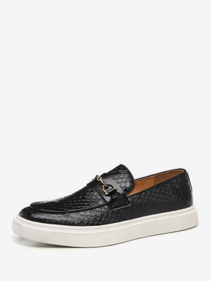 Loafers For Menn Støvler Kaffebrun Pu-skinn Closed Toe Causal Sko - Sort