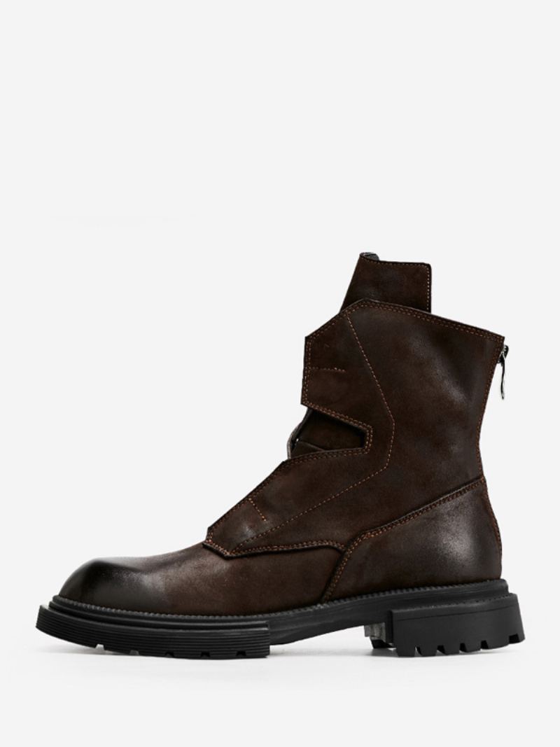 Martin Arbeidsmotorsykkel For Menn Kaffe Brun Kuskinn Rund Toe Combat Boots