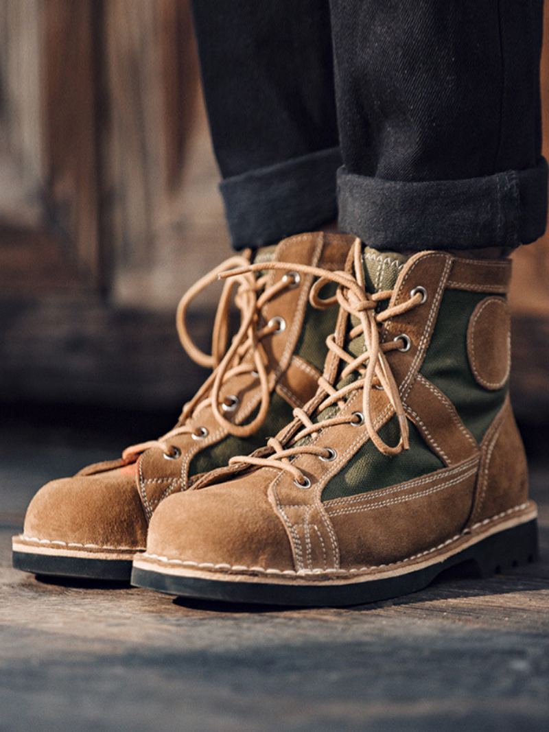 Martin Arbeidsmotorsykkel For Menn Kaffe Brun Kuskinn Rund Toe Combat Boots - Kaffe Brun