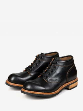 Martin Work Black Cowhide Combat Boots Med Rund Tå For Menn