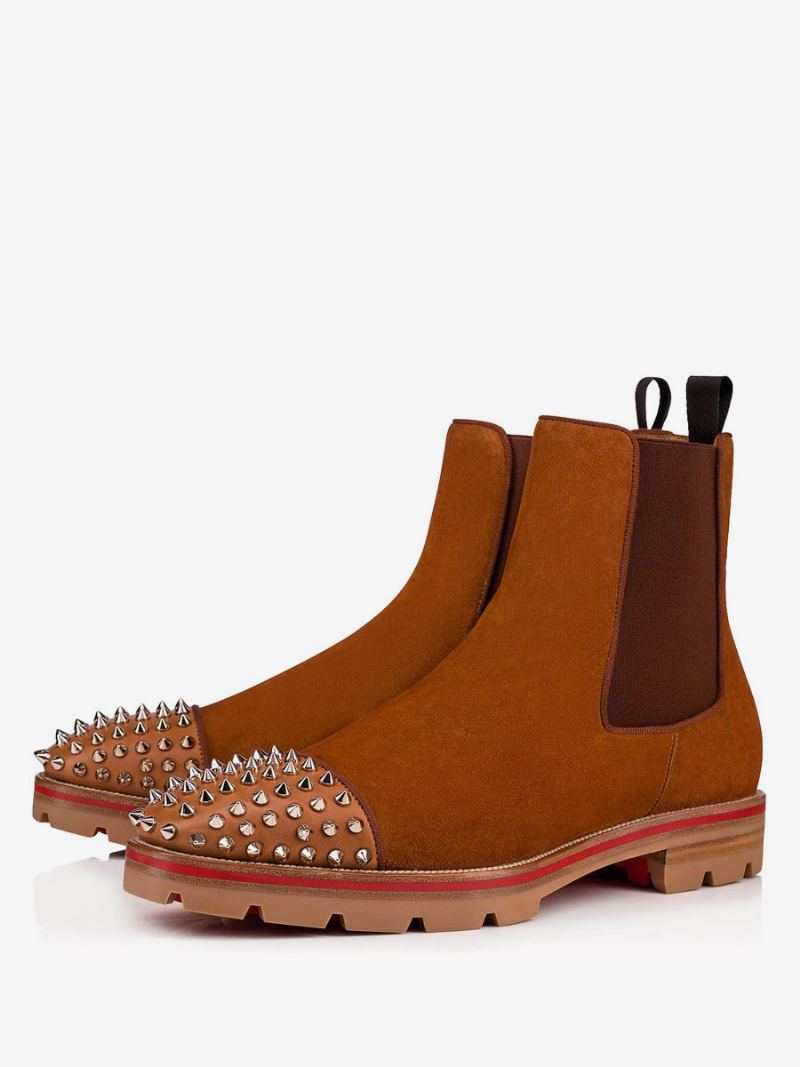 Menn Chelsea Spike Boots Semsket Skinn Rund Tå Chunky Lug Såler Elastiske Kile Støvler Slip On Ankel