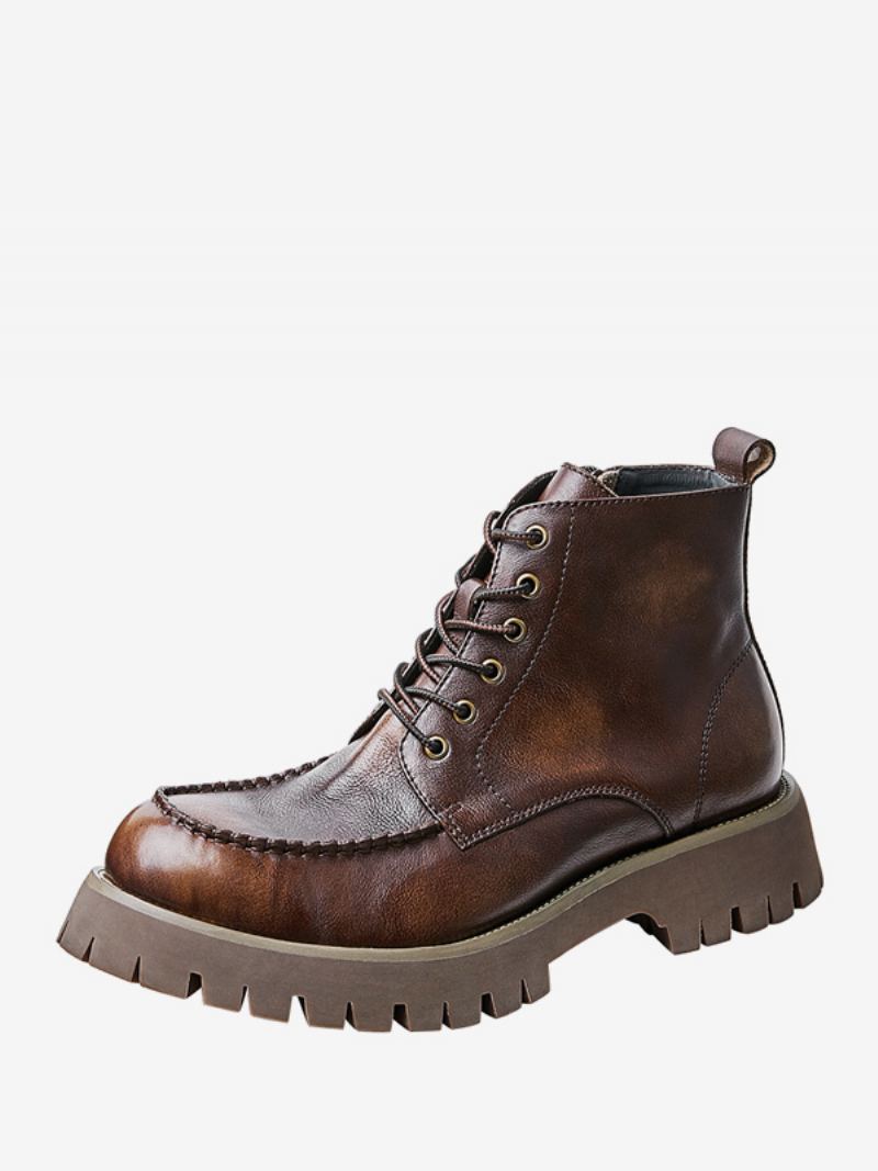 Menns Martin Brogue Business Casual Retro Kaffe Brun Kuskinn Runde Toe Combat Boots