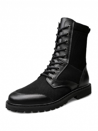 Mid Kalv Støvler For Menn Fabulous Pu Leather Rund Toe Lace Up Black Boots