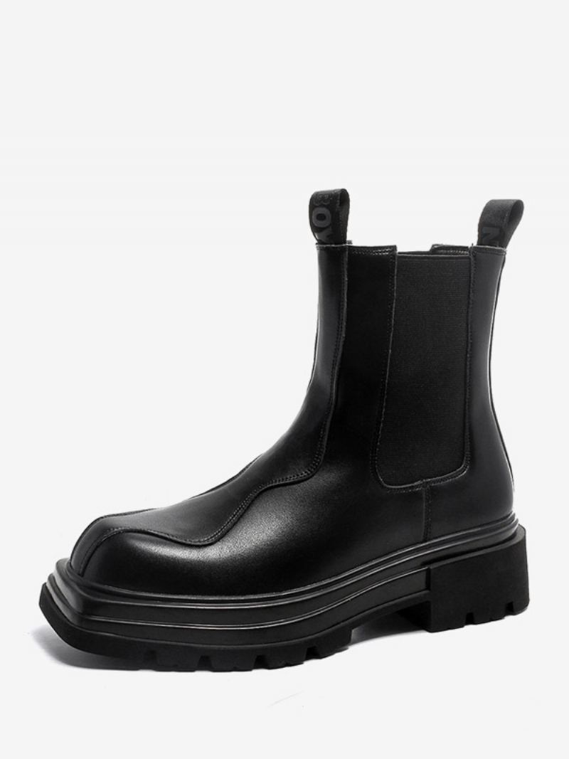 Svarte Ankelstøvler Herre Round Toe Chelsea Boots - Pu Svart