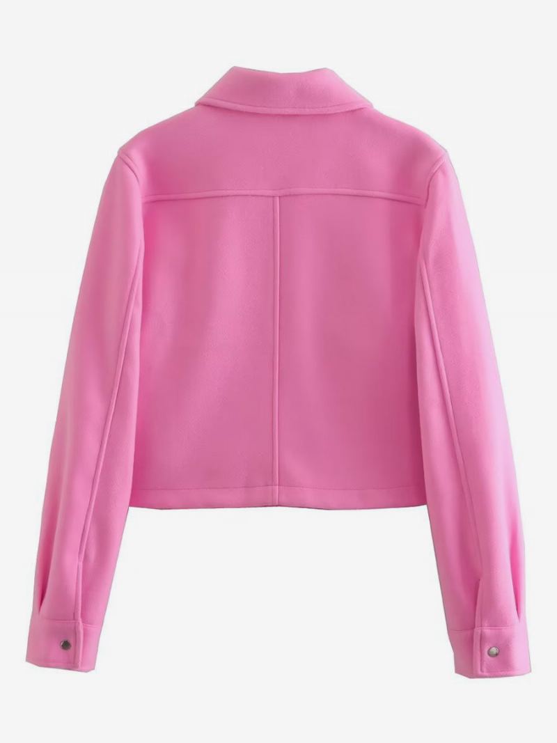 Damejakker Turndown-knapper Med Lange Ermer Crop-jakke - Rosa