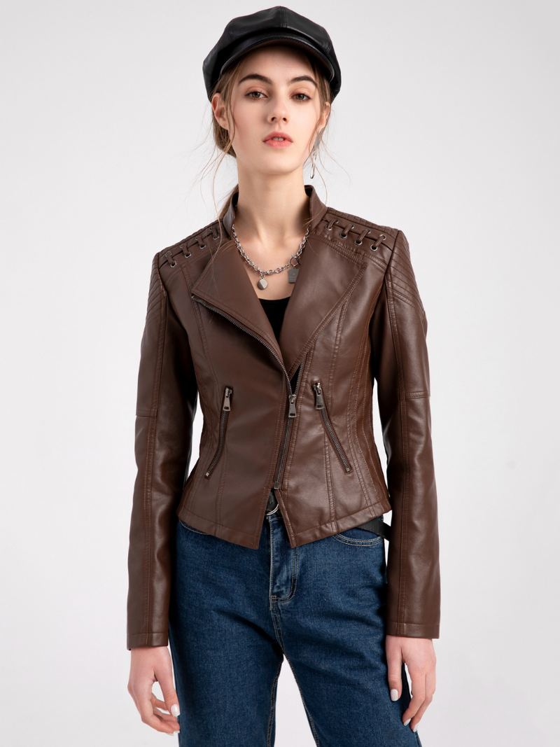 Pu Leather Moto Jacket High Waist Spring Biker Yttertøy For Dame