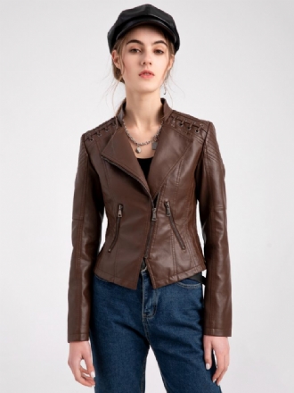 Pu Leather Moto Jacket High Waist Spring Biker Yttertøy For Dame