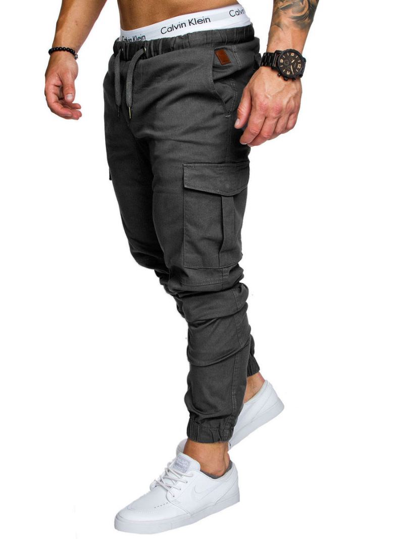 Bukser For Menn Casual Natural Midje Straight Cargo Pant Hvite - Dyp Grå