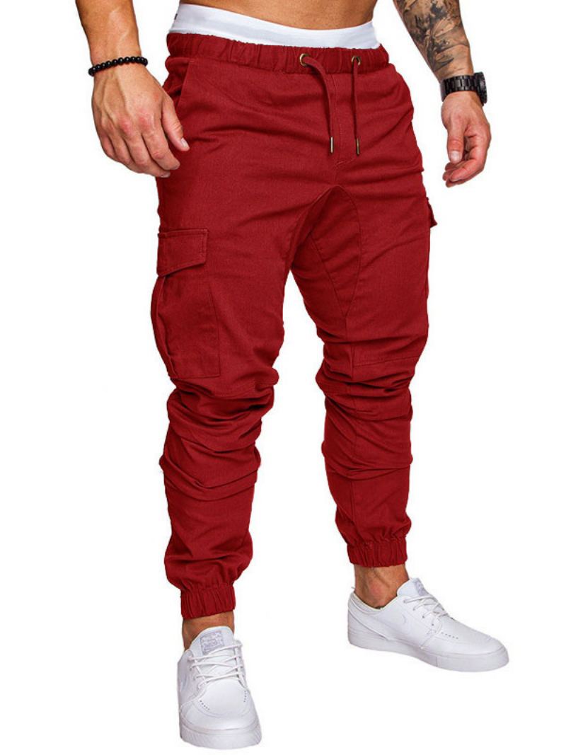 Bukser For Menn Casual Natural Midje Straight Cargo Pant Hvite - Burgunder