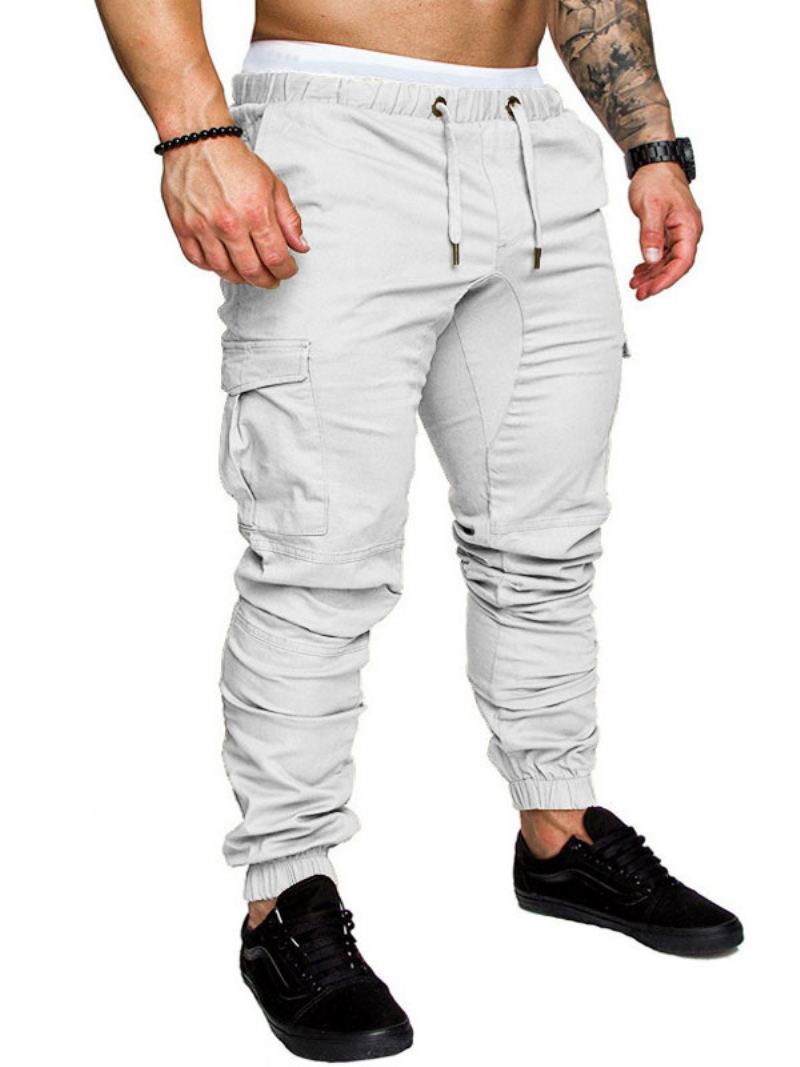 Bukser For Menn Casual Natural Midje Straight Cargo Pant Hvite - Hvit