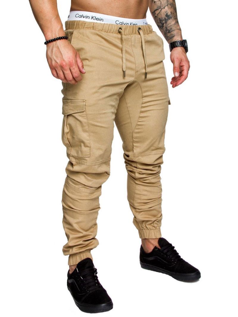 Bukser For Menn Casual Natural Midje Straight Cargo Pant Hvite - Khaki