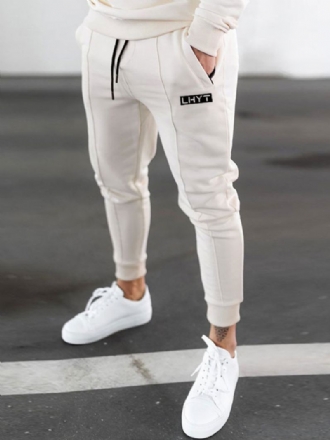 Bukser For Menn Casual Words Print Tapered Fit Joggebukse Ecru White Langbukser