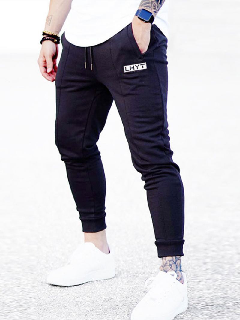 Bukser For Menn Casual Words Print Tapered Fit Joggebukse Ecru White Langbukser - Sort