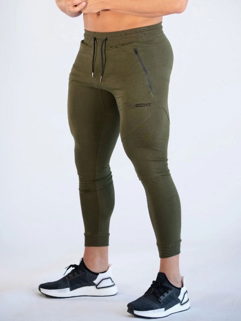 Bukser For Menn Casual Words Print Tapered Fit Joggebukse Grå - Hunter Green