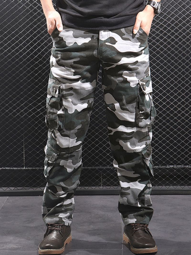 Bukser For Menn Comfy Camouflage Natural Waist Straight Cargo Pant Grå