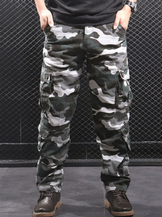 Bukser For Menn Comfy Camouflage Natural Waist Straight Cargo Pant Grå