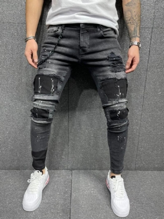 Jeans For Menn Herremote Chic Distressed Antique Design Skinny Black