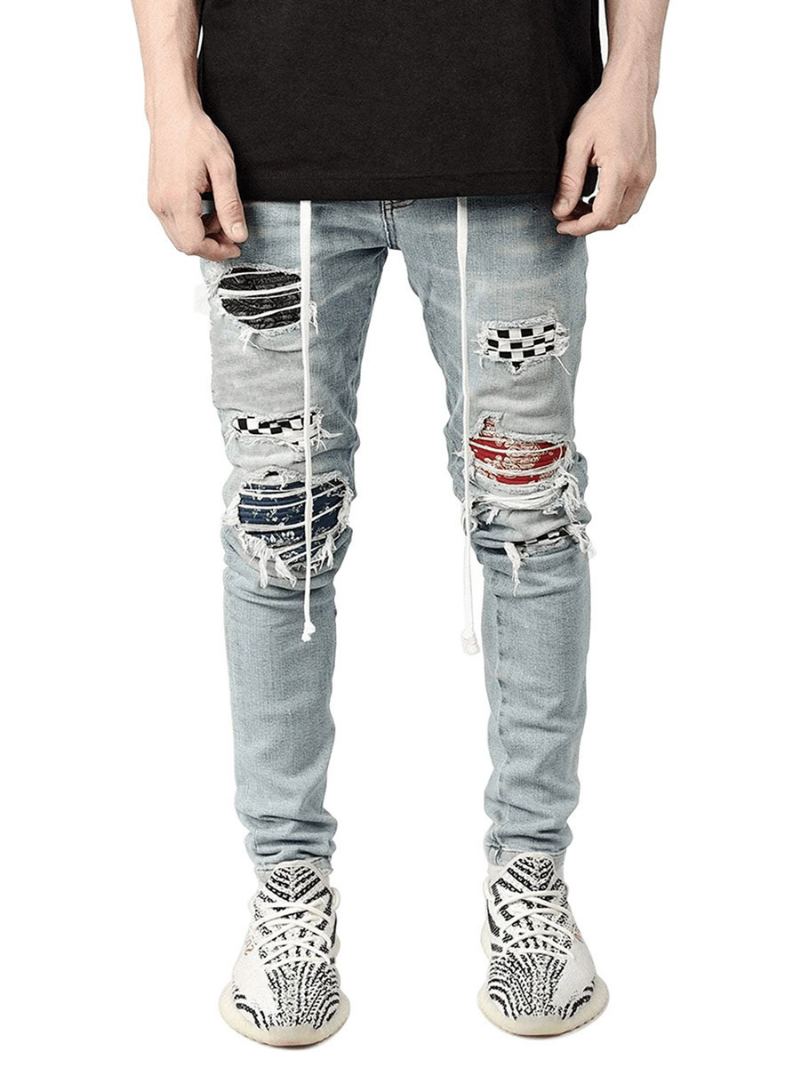 Jeans For Menn Herremote Chic Distressed Antique Design Skinny Lys Himmelblå Svart