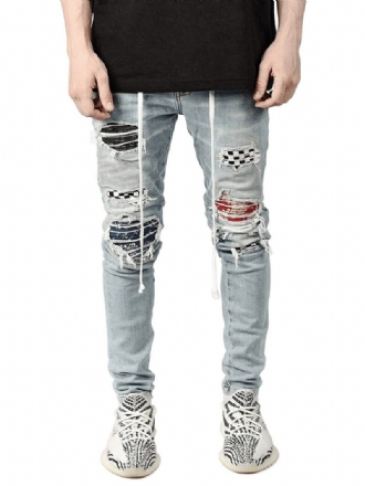 Jeans For Menn Herremote Chic Distressed Antique Design Skinny Lys Himmelblå Svart