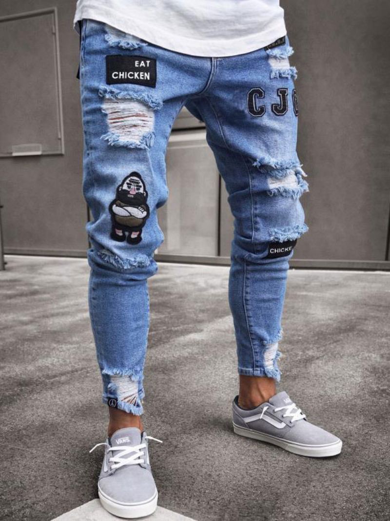 Jeans For Menn Herremote Chic Distressed Antique Design Skinny White Black