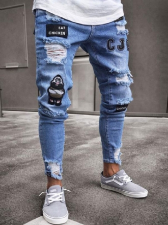 Jeans For Menn Herremote Chic Distressed Antique Design Skinny White Black