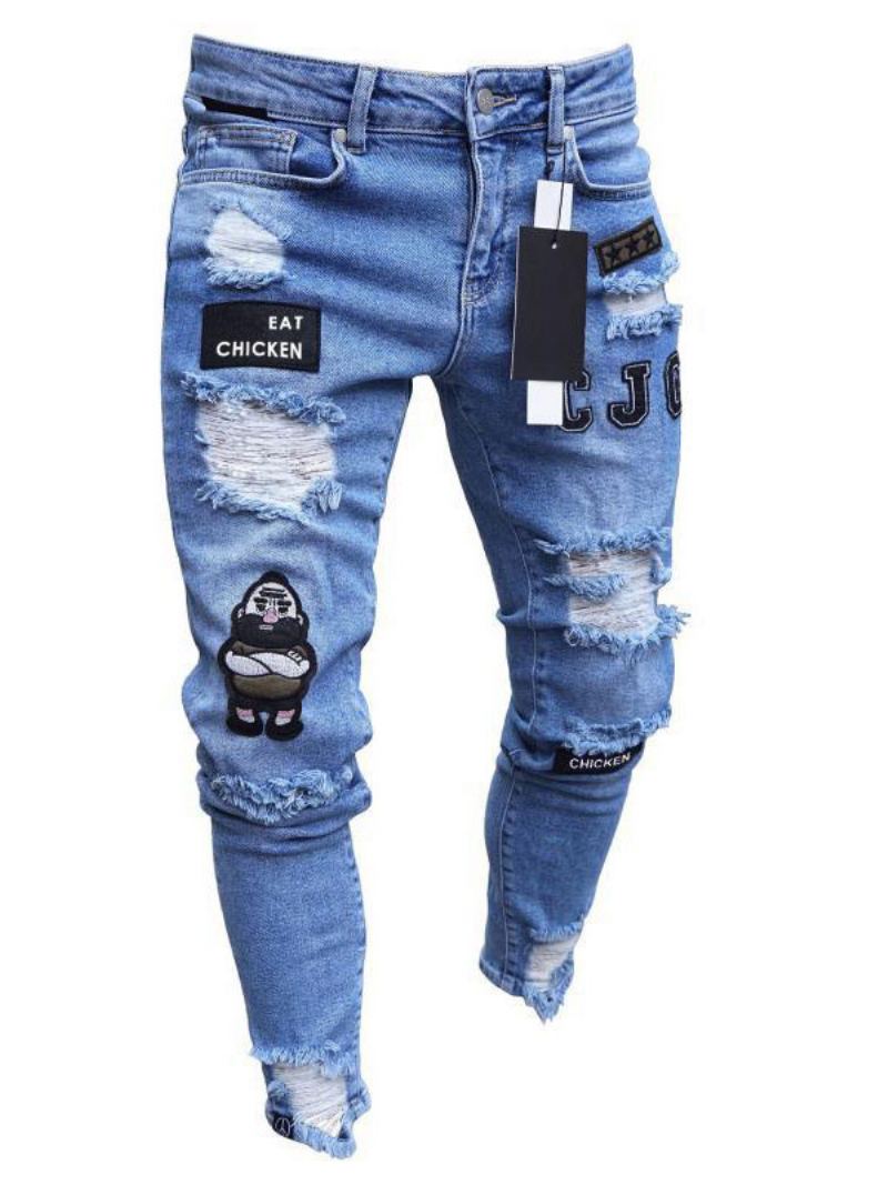 Jeans For Menn Herremote Chic Distressed Antique Design Skinny White Black - Lys Himmelblå