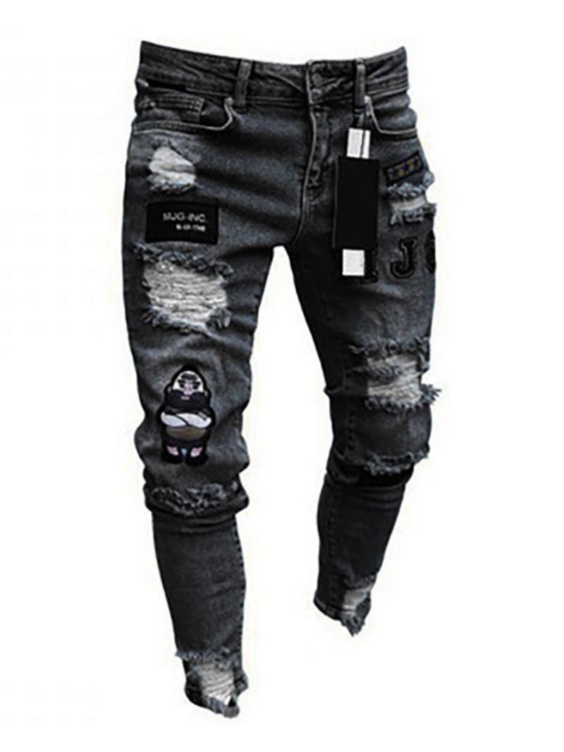 Jeans For Menn Herremote Chic Distressed Antique Design Skinny White Black - Svart