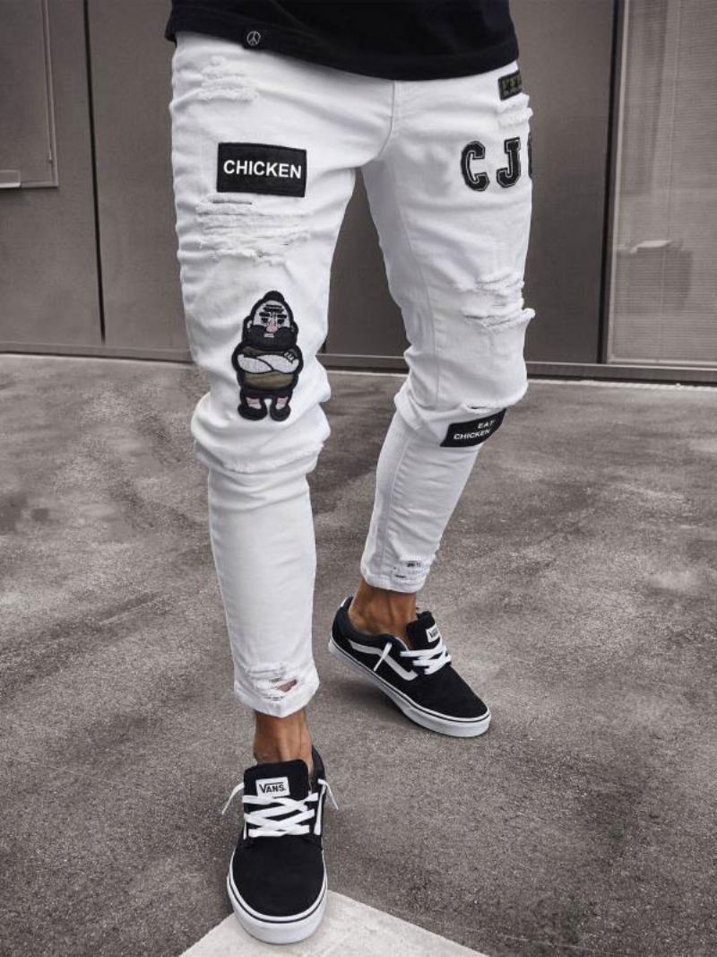 Jeans For Menn Herremote Chic Distressed Antique Design Skinny White Black - Hvit