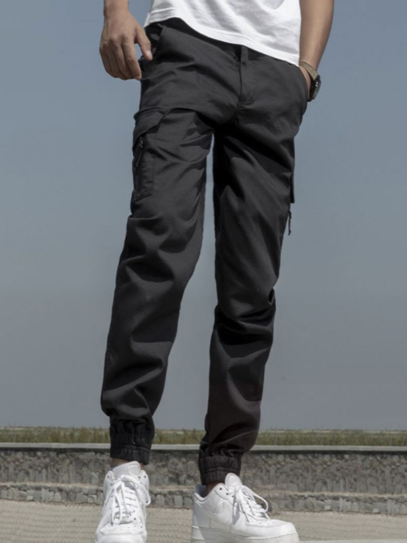 Menn Bukser Comfy Natural Waist Straight Cargo Pant Grønne - Sort