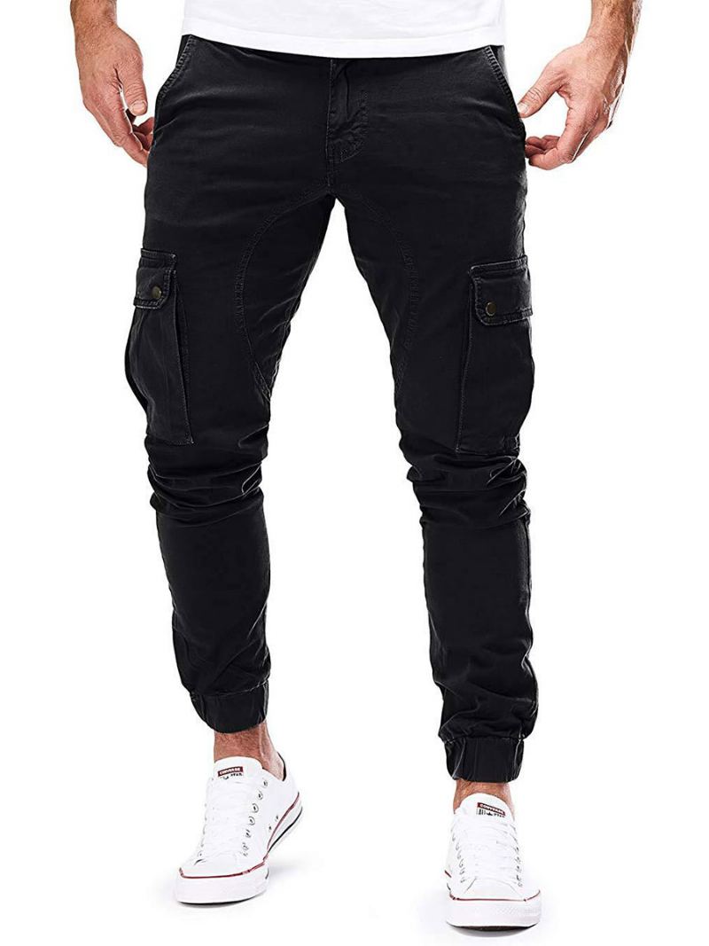 Menn Bukser Uformell Tapered Fit Joggebukse Hunter Green Pants - Svart