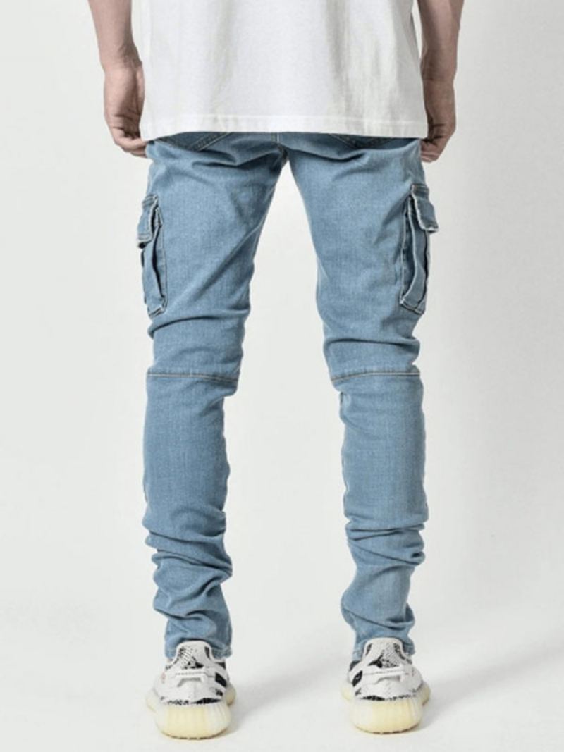 Menn Jeans Casual Distressed Antique Design Skinny Lys Himmelblå Dongeribukser - Lys Himmelblå