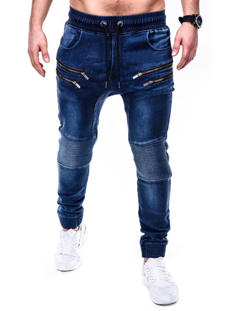 Menn Jeans Chic Distressed Antique Design Skinny Blue Denim Pants