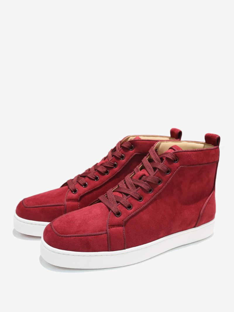 Burgundy Kuskinn Rund Tå Sneakers For Menn