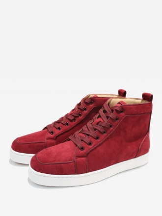 Burgundy Kuskinn Rund Tå Sneakers For Menn