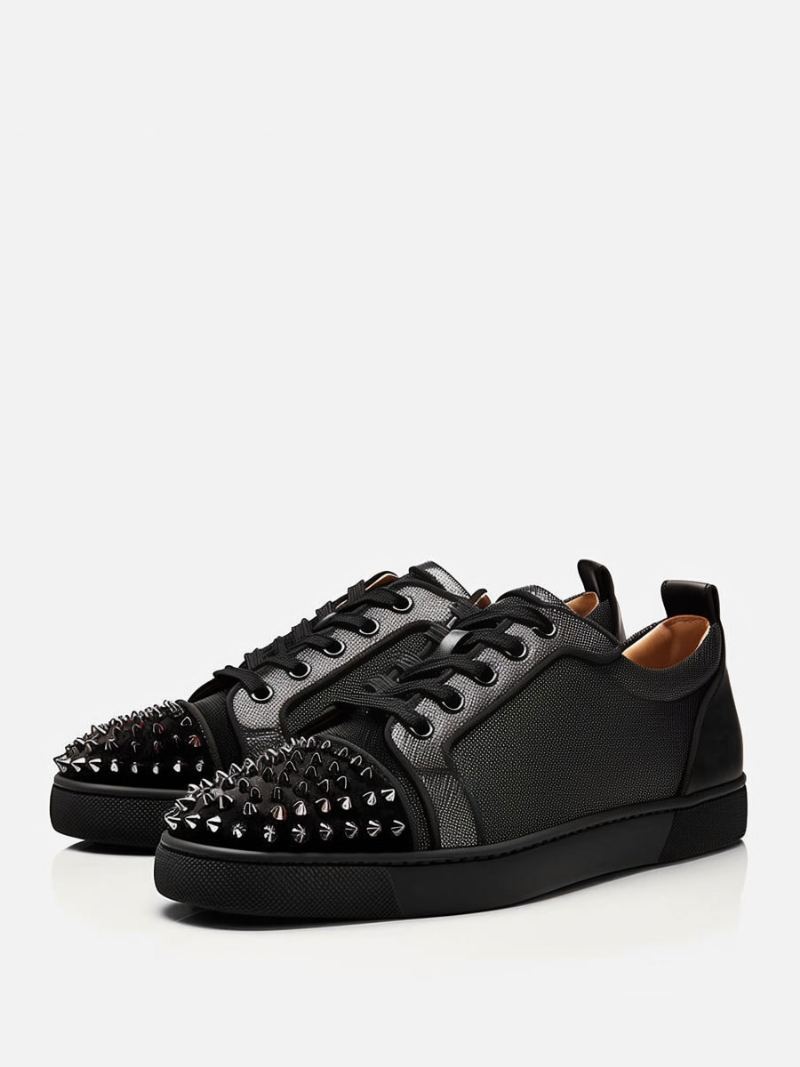 Herre Ball Party Sneakers Sko Svart Rund Toe Lace Up Spike Milanoo Eksklusiv