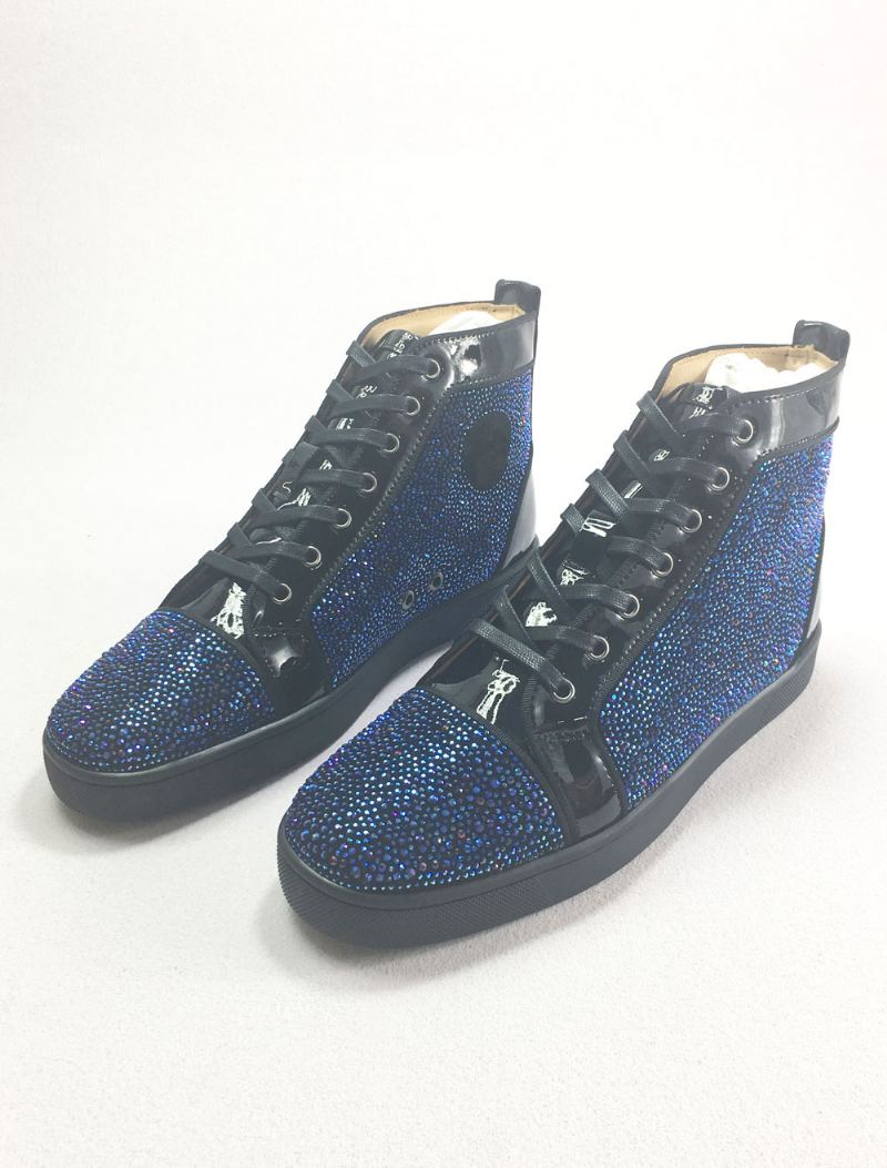 Herre Blå Skinn High Top Prom Party Sneakers Sko Med Rhinestones