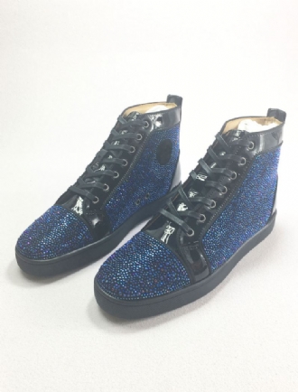 Herre Blå Skinn High Top Prom Party Sneakers Sko Med Rhinestones