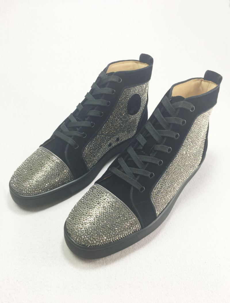 Herre Blå Skinn High Top Prom Party Sneakers Sko Med Rhinestones - Sølv