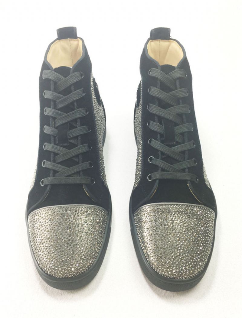 Herre Blå Skinn High Top Prom Party Sneakers Sko Med Rhinestones - Sølv