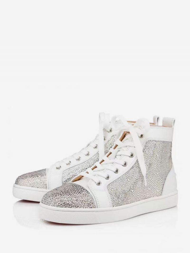 Herre Fritidssko Hvit Rund Tå Rhinestones Slip-on High Top Joggesko