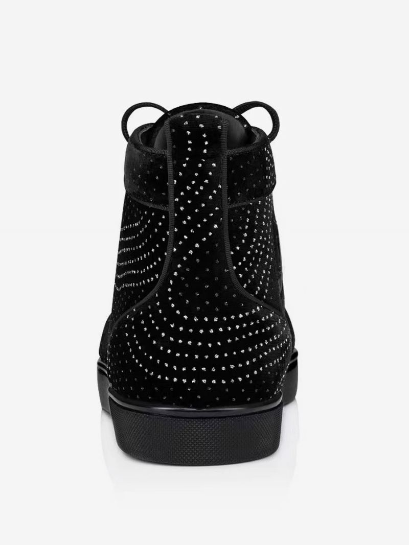 Herre Fritidssko Hvit Rund Tå Rhinestones Slip-on High Top Joggesko - Svart