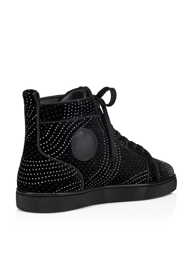 Herre Fritidssko Hvit Rund Tå Rhinestones Slip-on High Top Joggesko - Svart