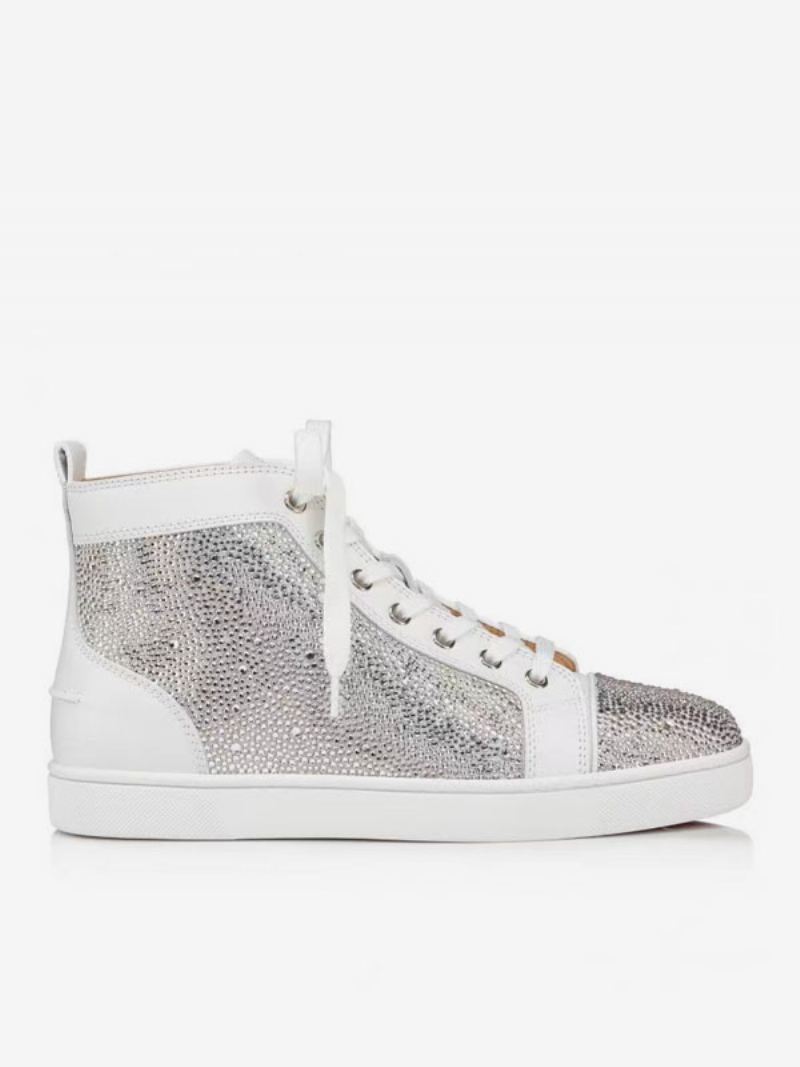 Herre Fritidssko Hvit Rund Tå Rhinestones Slip-on High Top Joggesko - Hvit