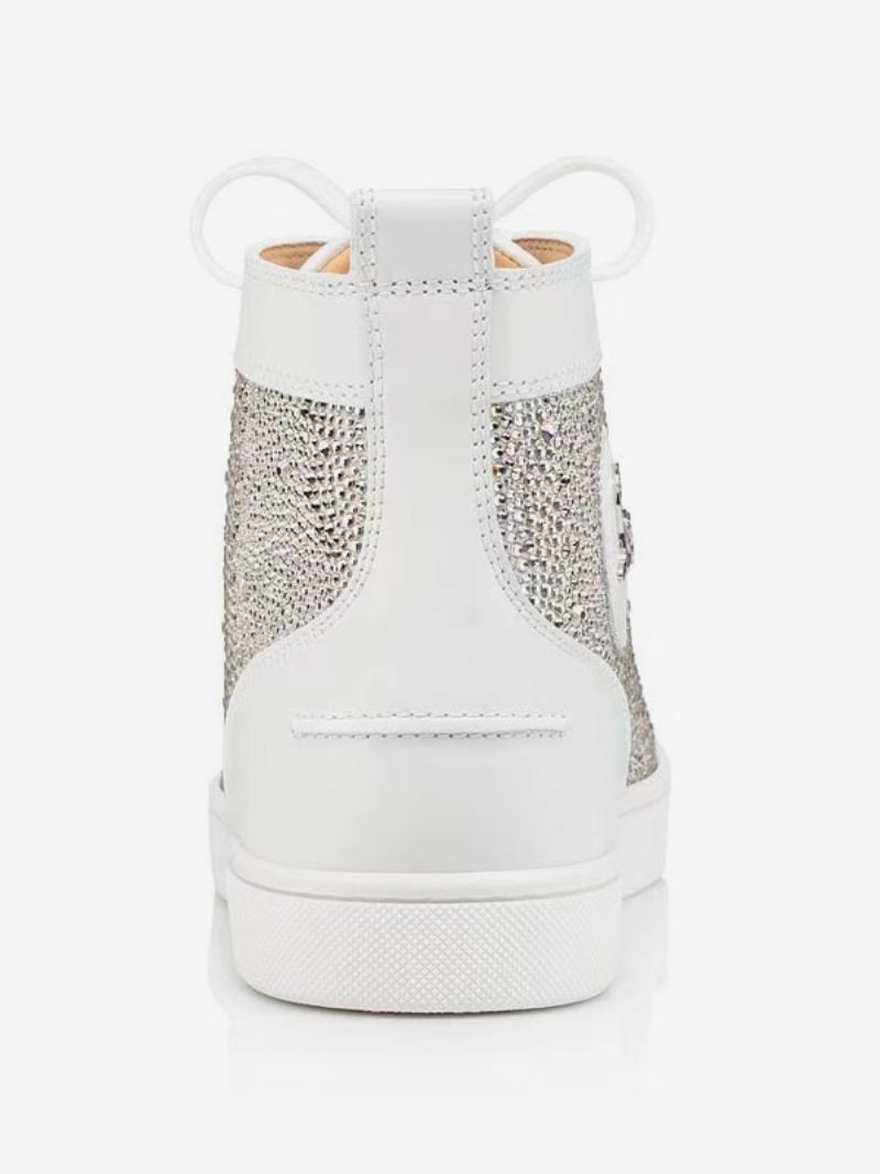 Herre Fritidssko Hvit Rund Tå Rhinestones Slip-on High Top Joggesko - Hvit